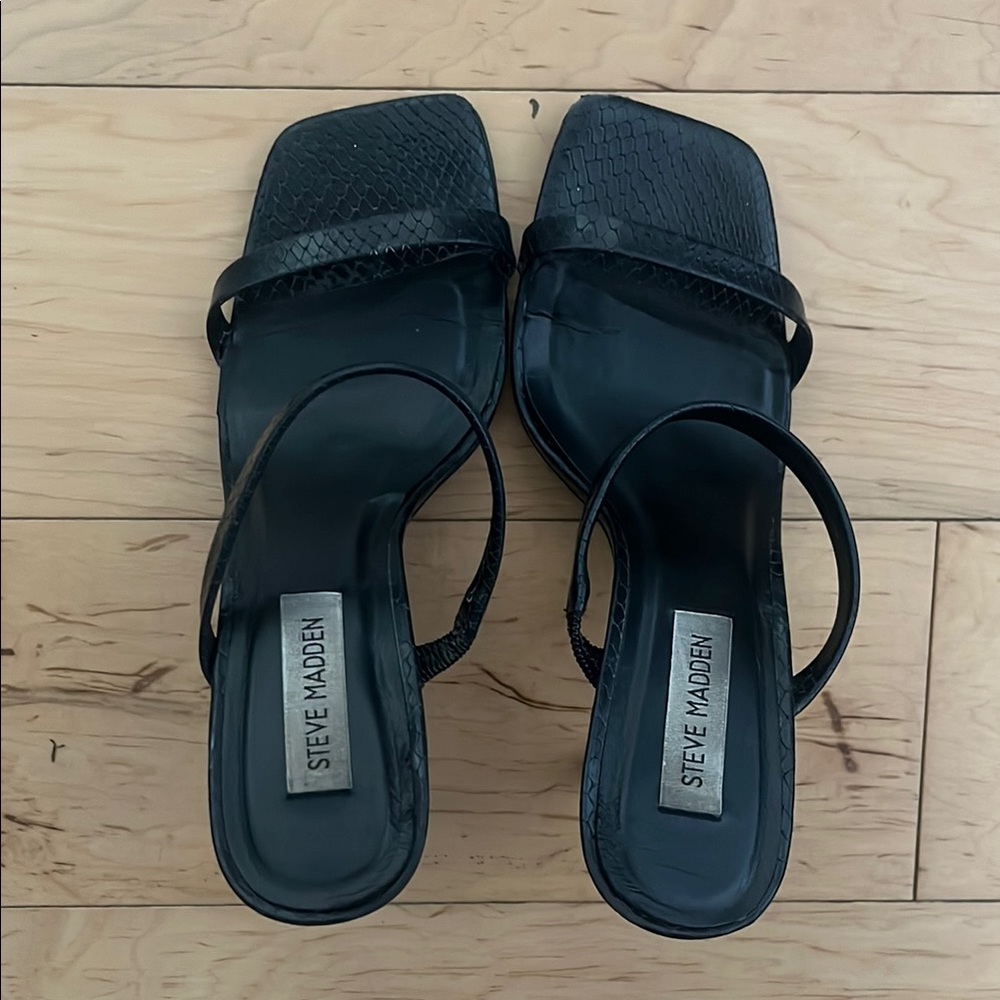 Steve Madden Black Slide Sandals with Square Toe